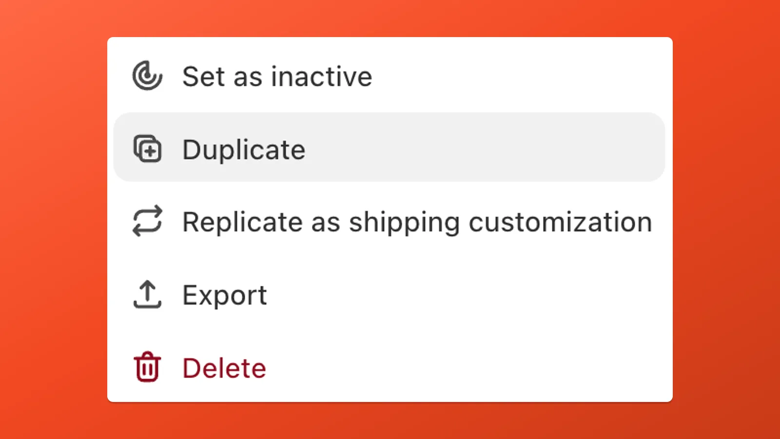 More actions menu with Duplicate highlighted