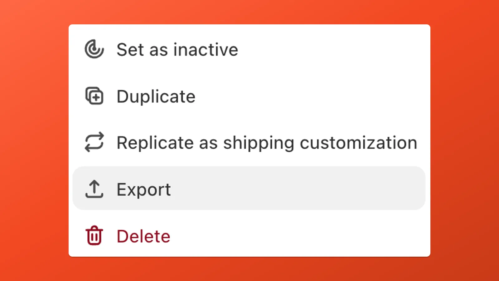 More actions menu with Export highlighted