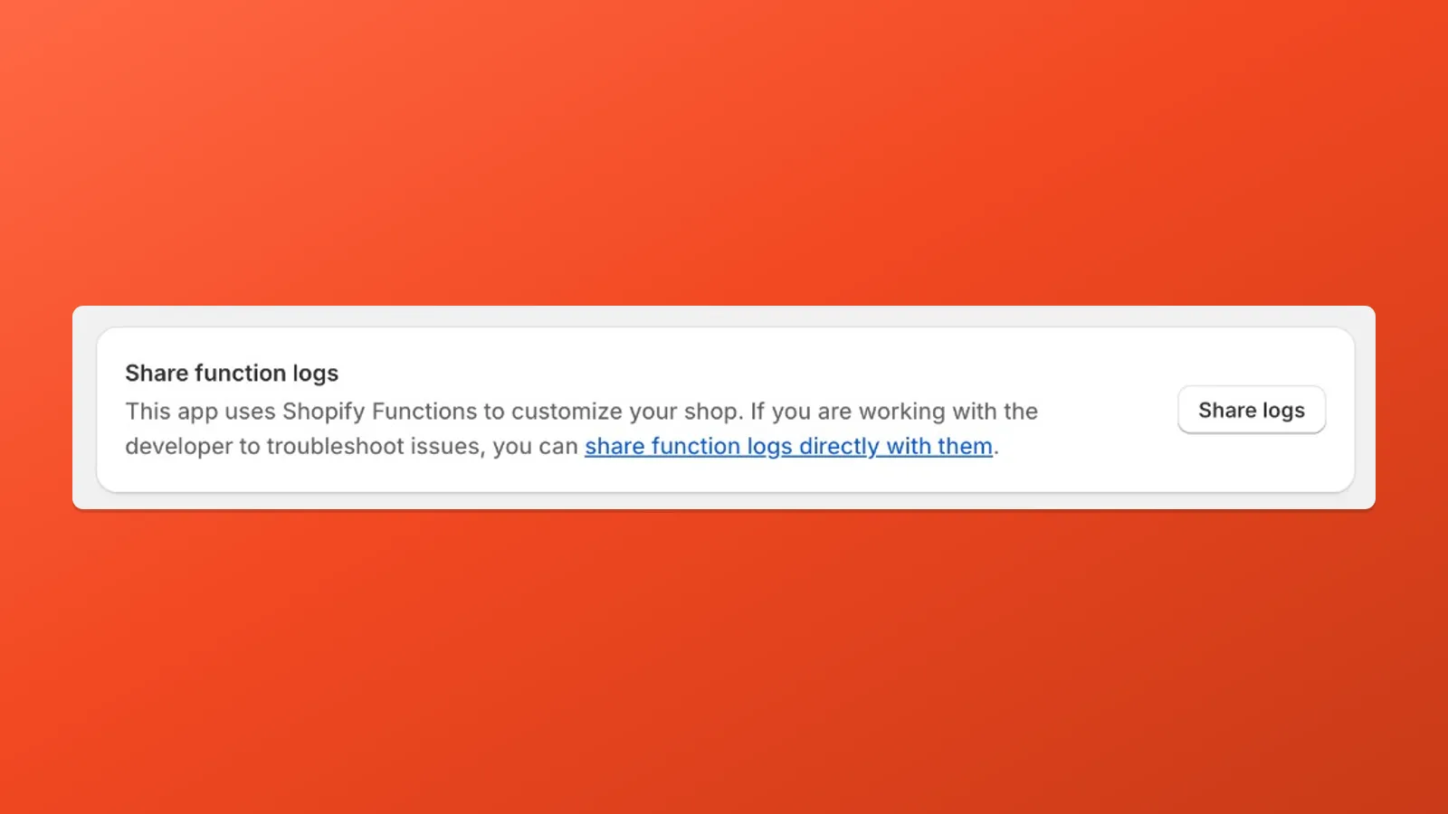Payflow app settings: Share function logs section with Share logs button