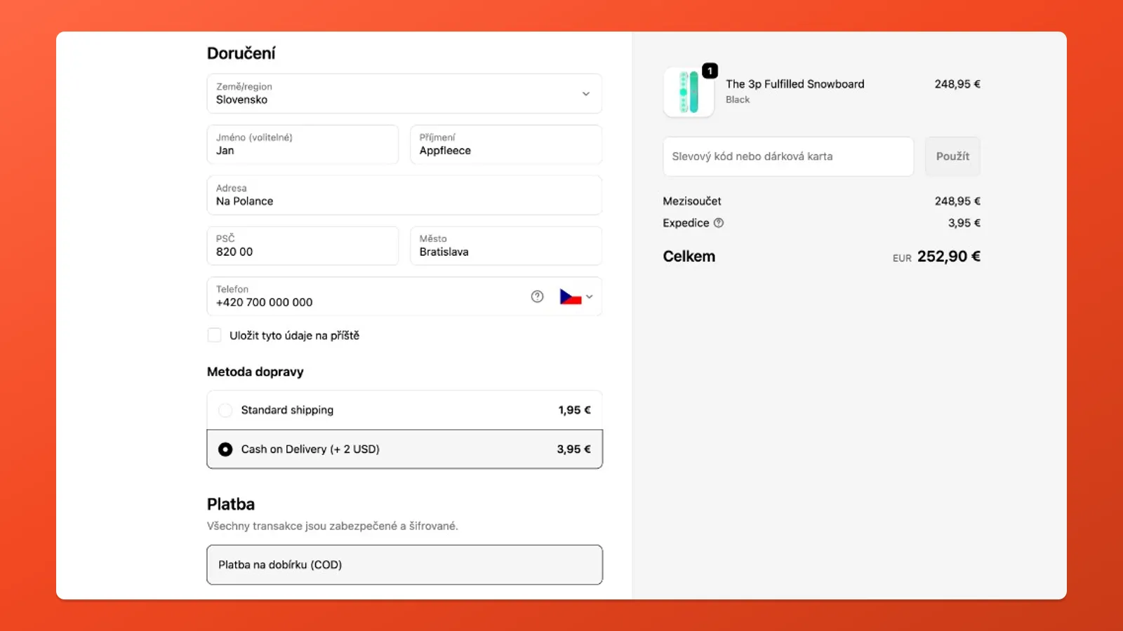 Checkout with a complete shipping address — conditions that depend on country, city, or postcode only fire after this step