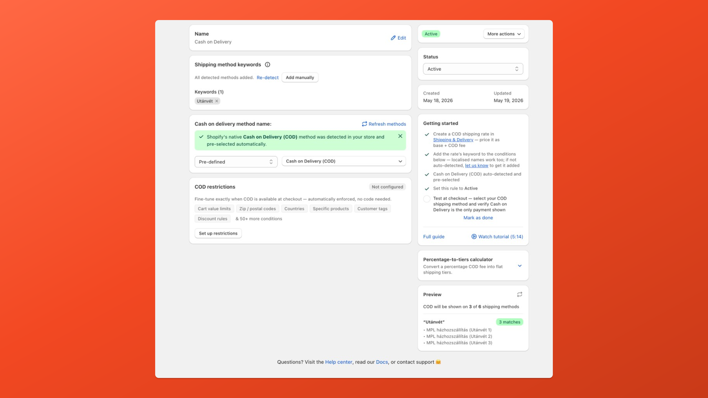 Cash on Delivery Setup matching every COD band that contains the shared keyword